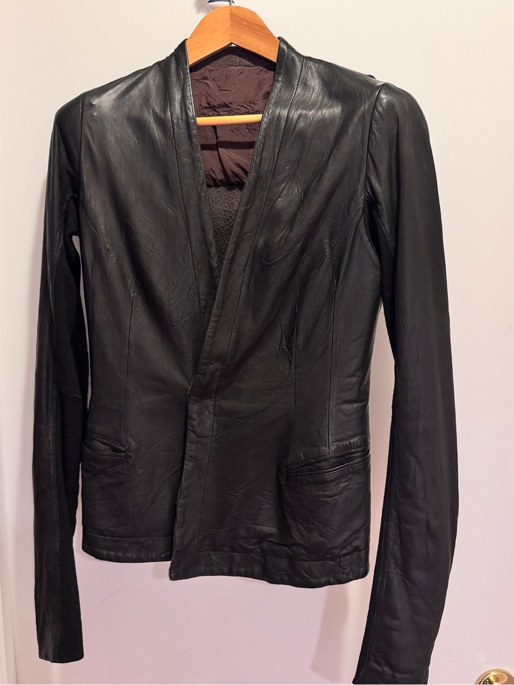 RICK OWENS IT 44 Naska Washed Lambskin Leather Draped Jacket